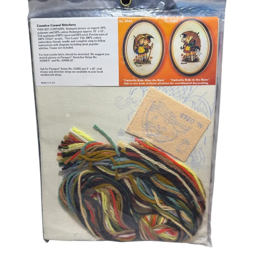 Paragon Needlecraft Hummel Stitchery Umbrella Kids in the Rain Crewel Kit 0365‎
